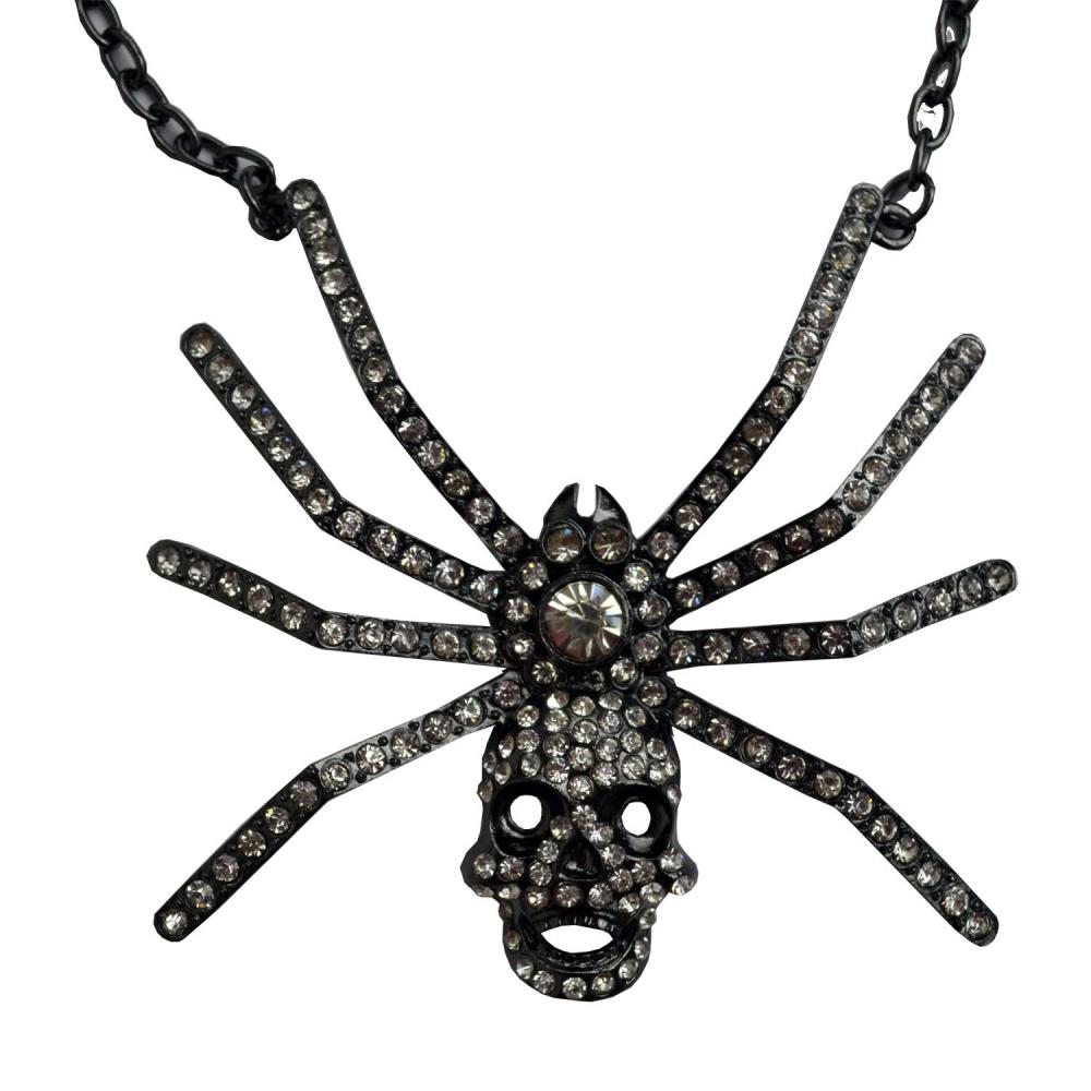 Dia Spider Skull Necklace Clear - Kreepsville