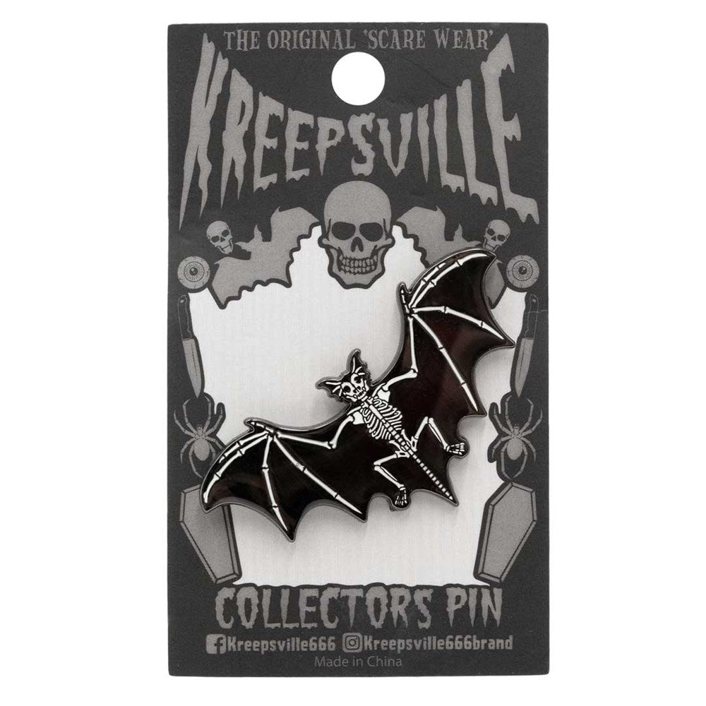 Skelli Bat Glow Enamel Pin - Kreepsville