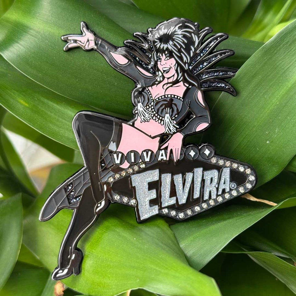 Elvira Vegas Rhinestone Black Enamel Pin - Kreepsville