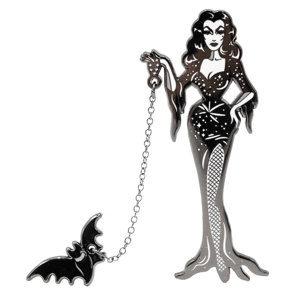 Vampira With Flying Bat Enamel Pin - Kreepsville