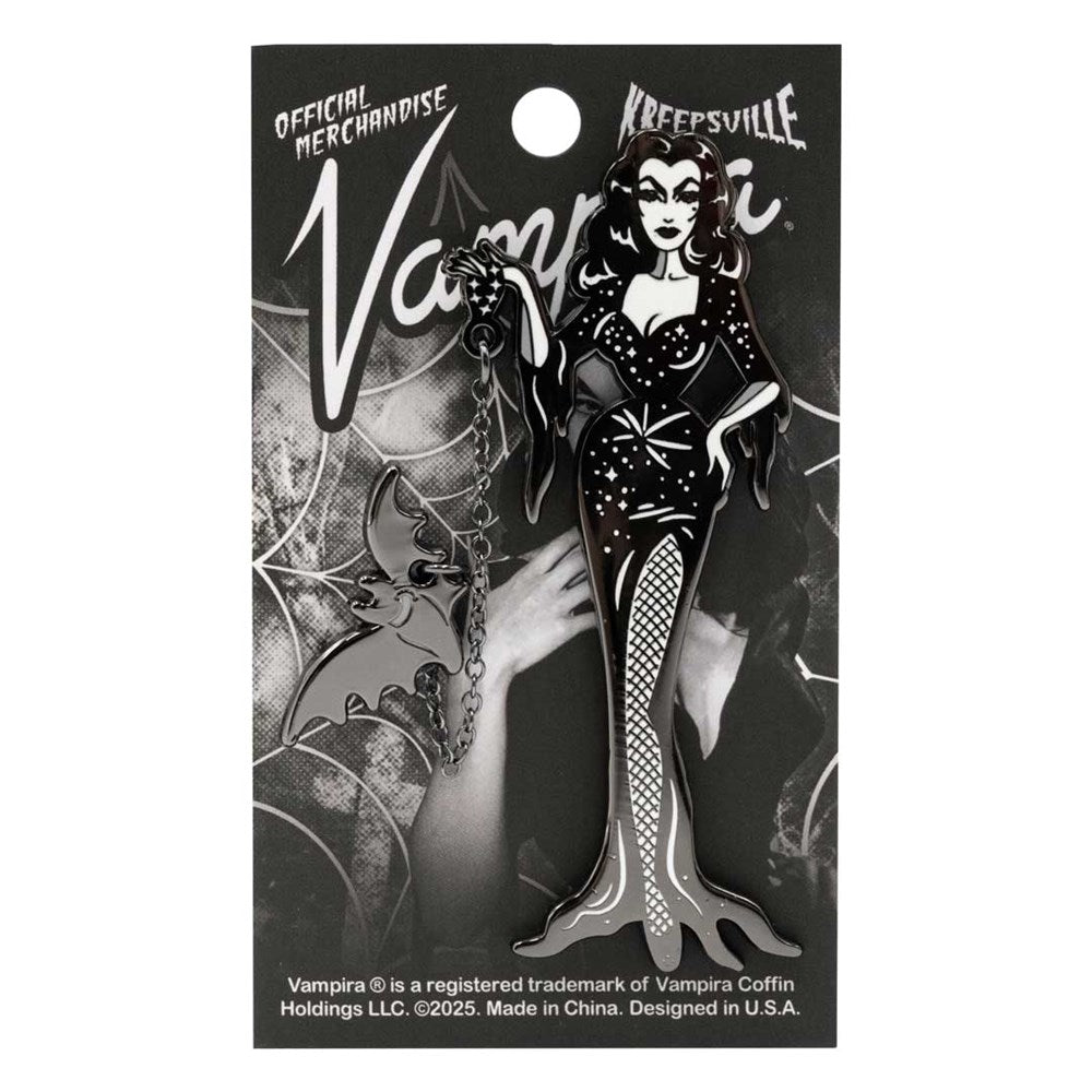 Vampira With Flying Bat Enamel Pin - Kreepsville