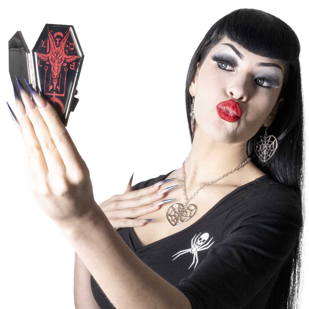 Baphomet Satanic Red Glitter Coffin Compact - Kreepsville