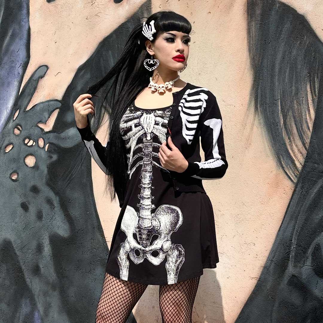 Skeleton White Flare Dress - Kreepsville