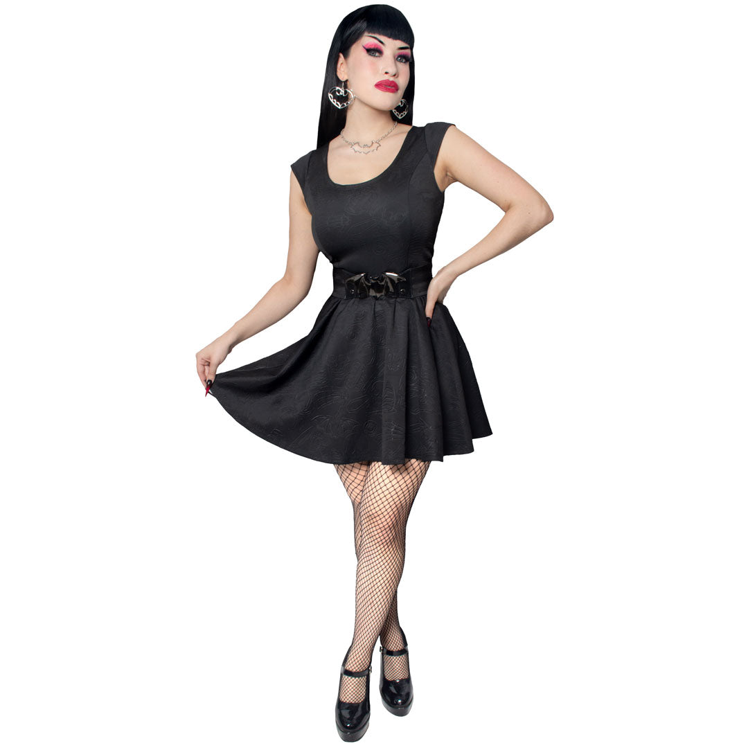 Death Repeat Embossed Skater Dress - Kreepsville