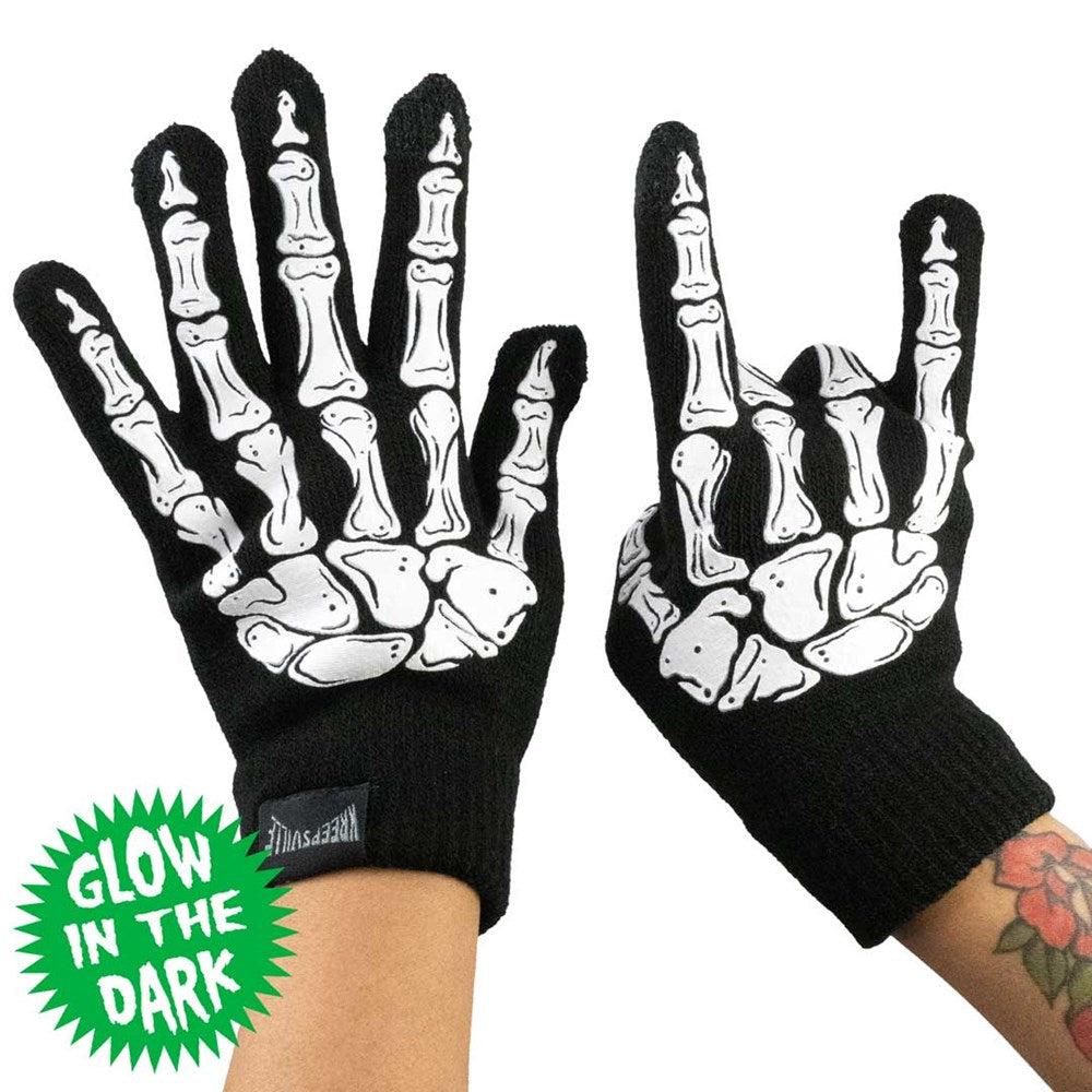 Skeleton Hand Full Glow Knit Gloves - Kreepsville