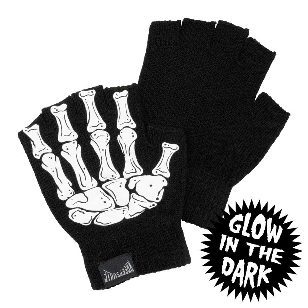 Skeleton Hand Fingerless Glow Knit Gloves - Kreepsville