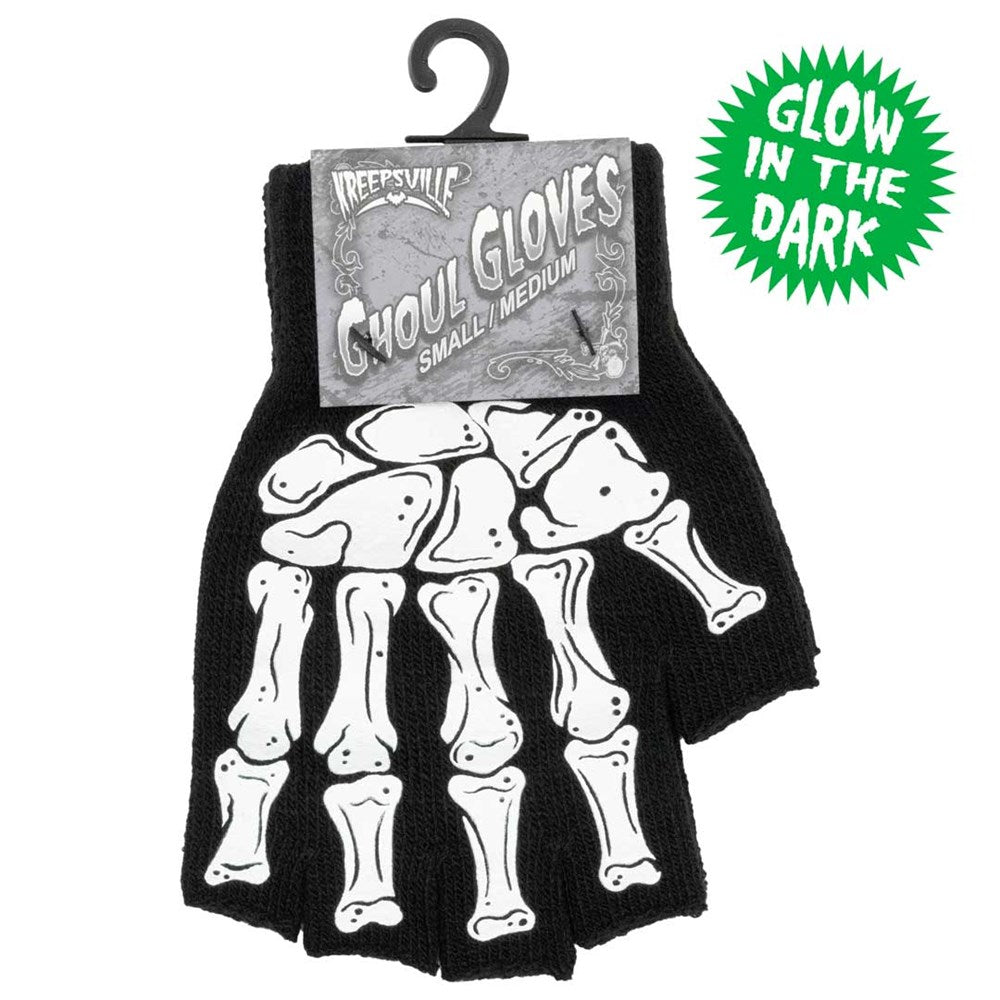 Skeleton Hand Fingerless Glow Knit Gloves - Kreepsville