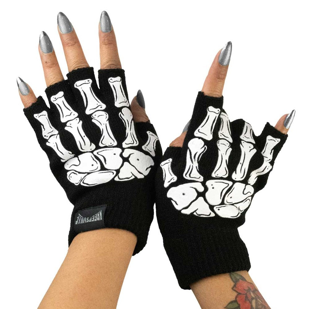 Skeleton Hand Fingerless Knit Gloves - Kreepsville