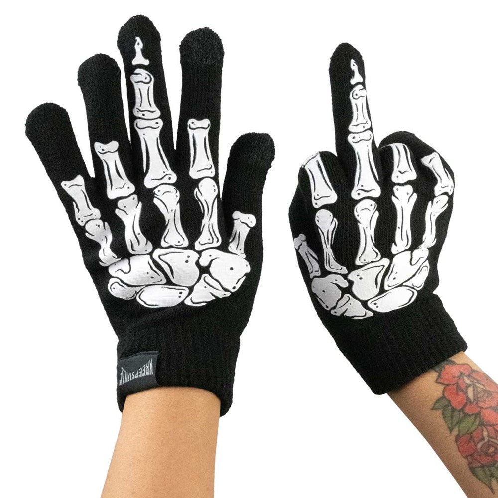 Skeleton Knit Middle Finger Full Gloves
