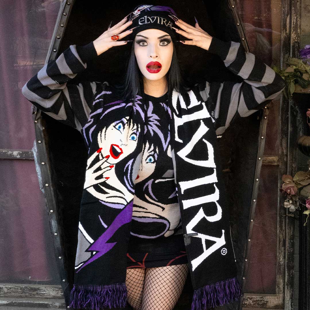 Elvira Purple Bolt Knit Scarf - Kreepsville