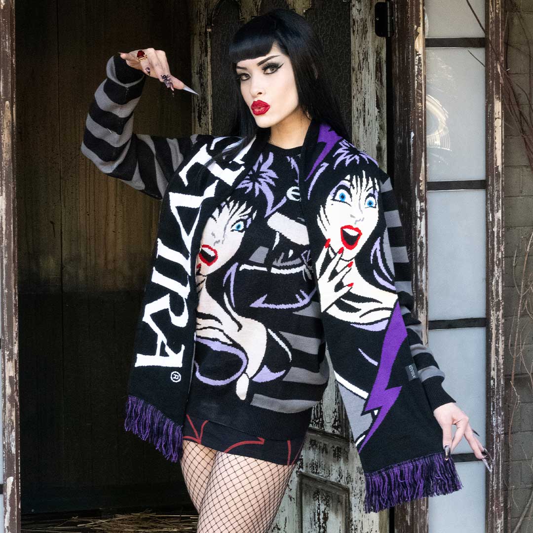 Elvira Purple Bolt Knit Scarf - Kreepsville