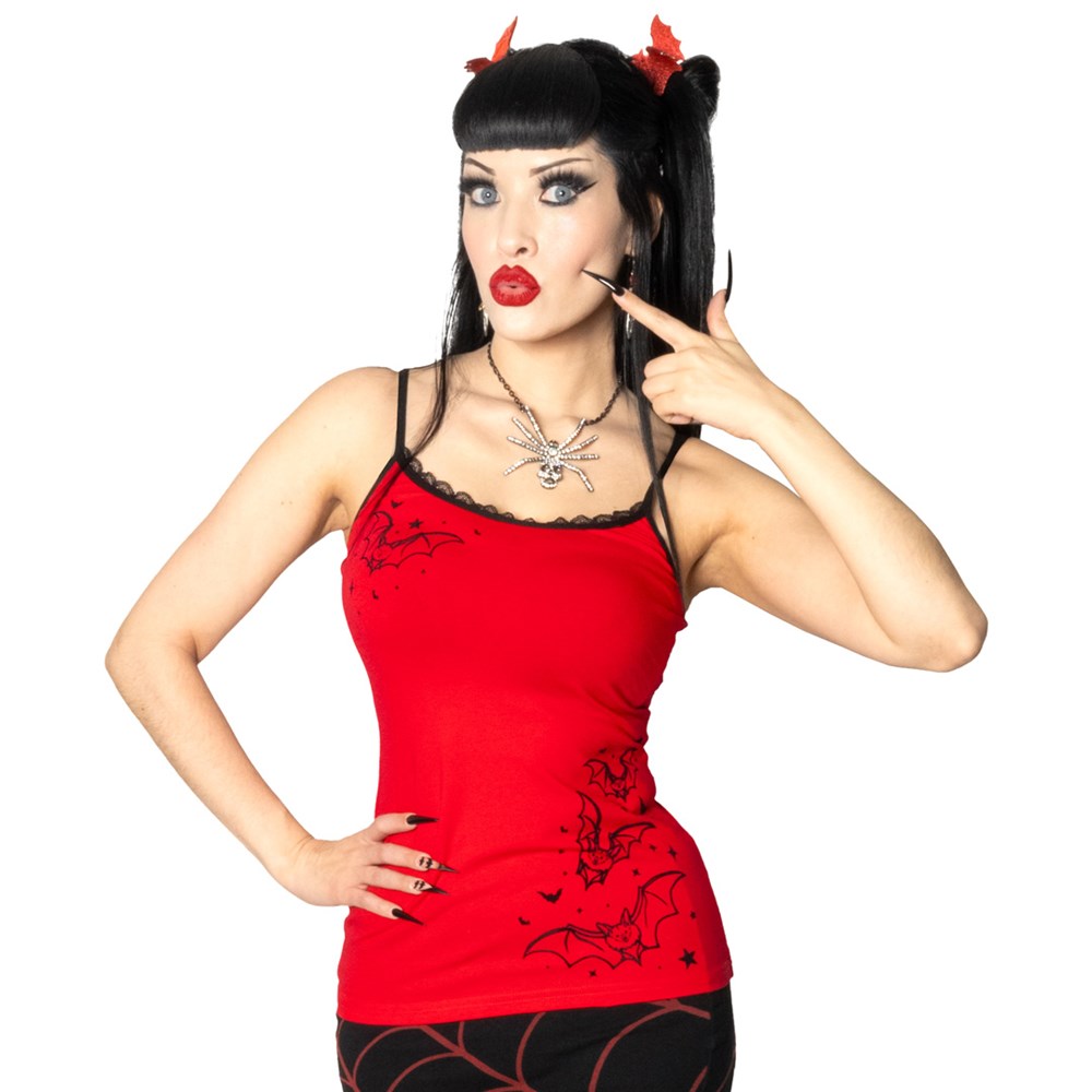 Bat Outline Red Lace Cami Top - Kreepsville
