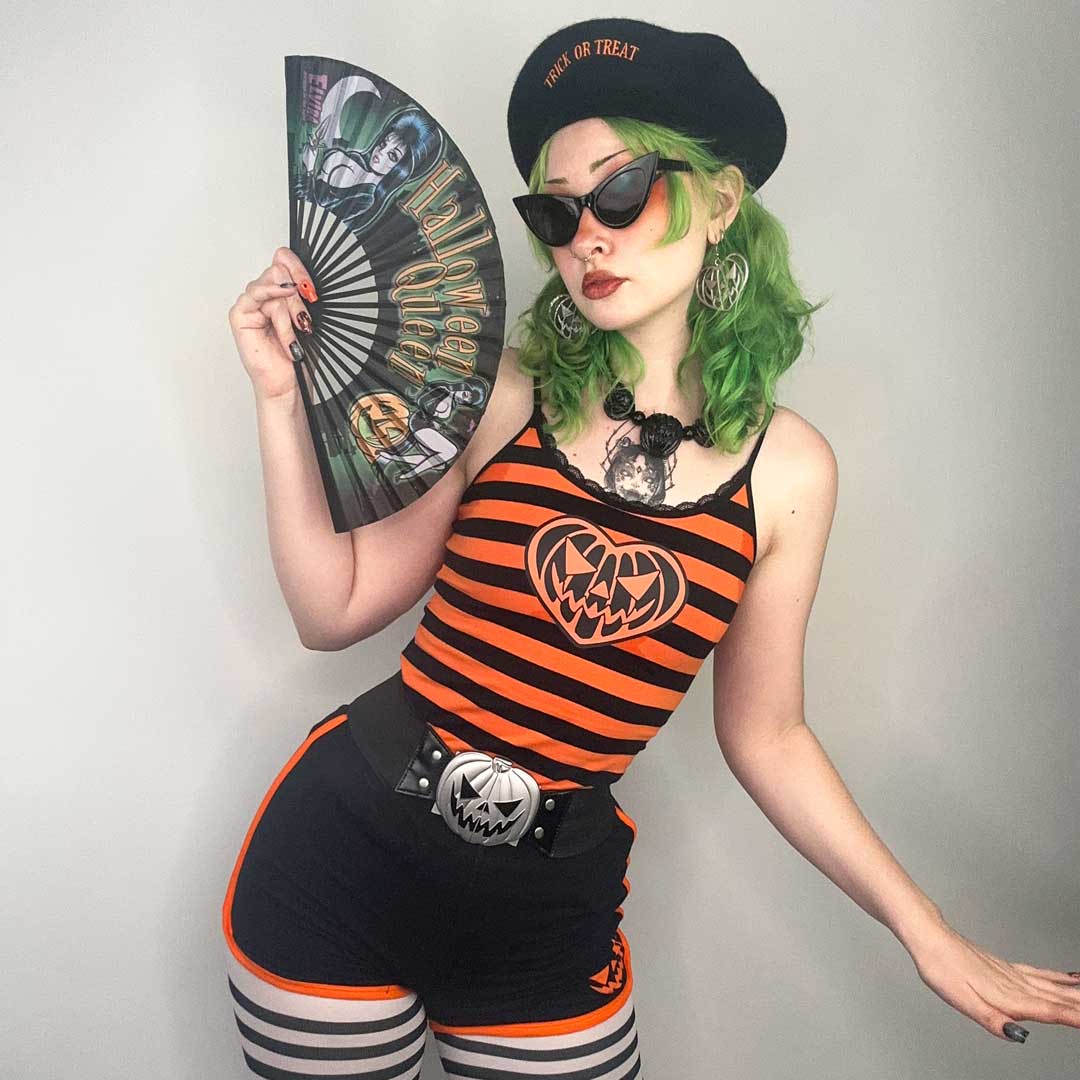 Pumpkin Striped Lace Cami Top - Kreepsville