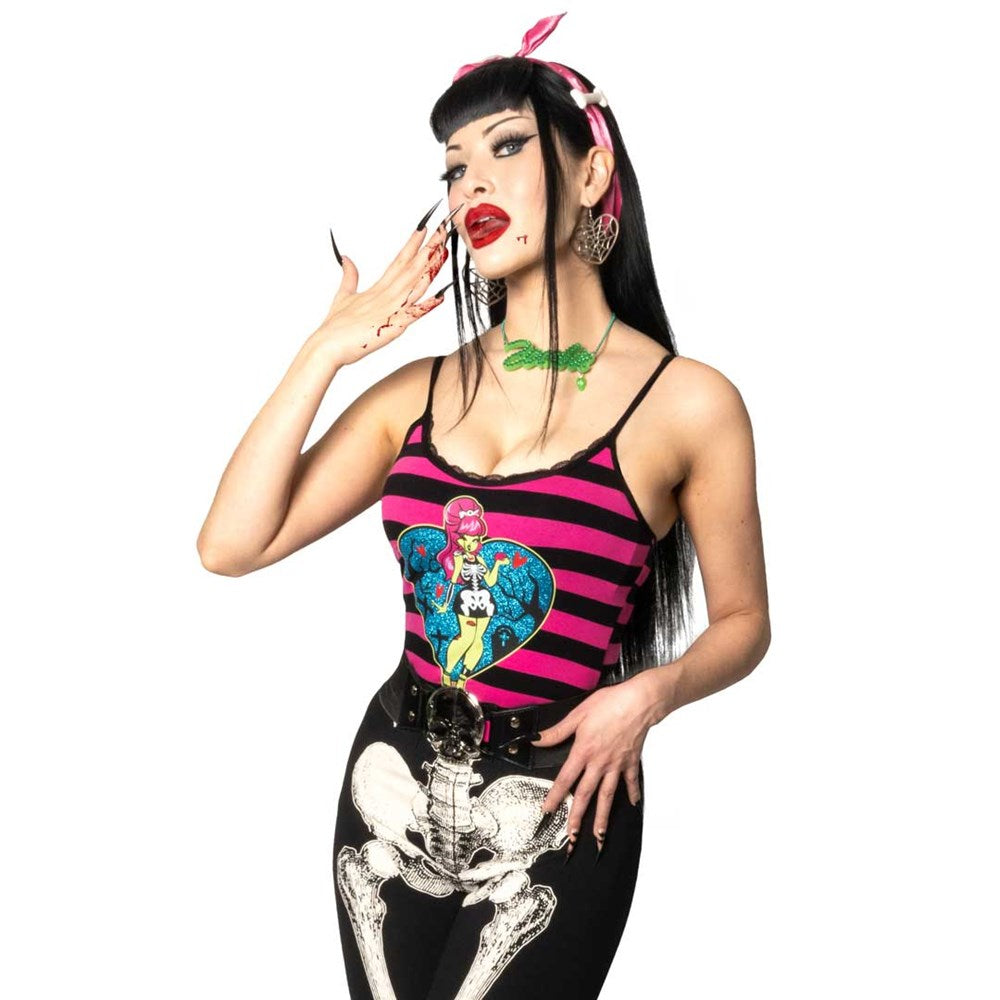Zombie Girl Heart Striped Lace Cami Top