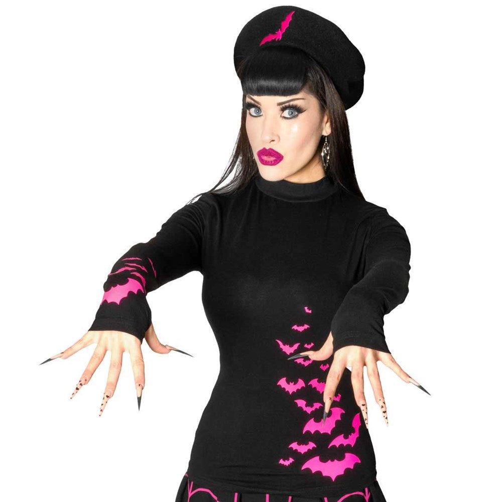 Bat Flock Pink Long Sleeve Top - Kreepsville