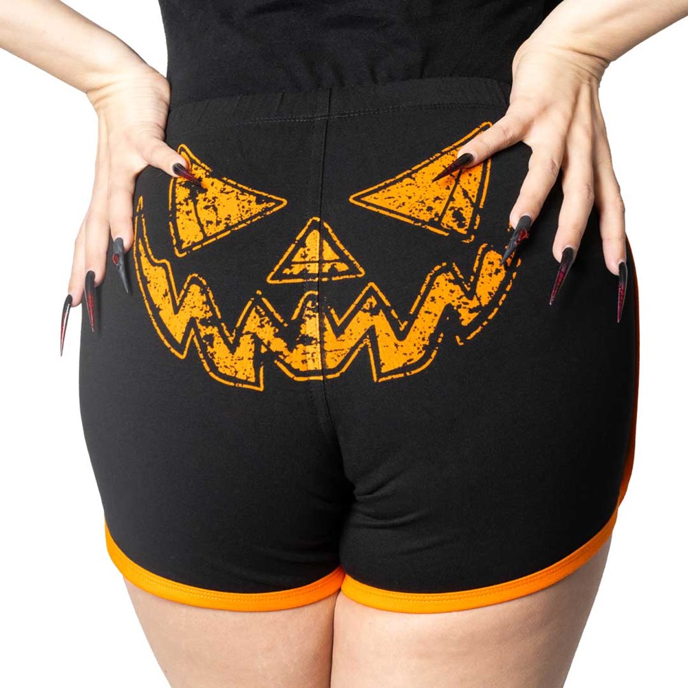 Pumpkin Trick Or Treat Womens Booty Shorts - Kreepsville