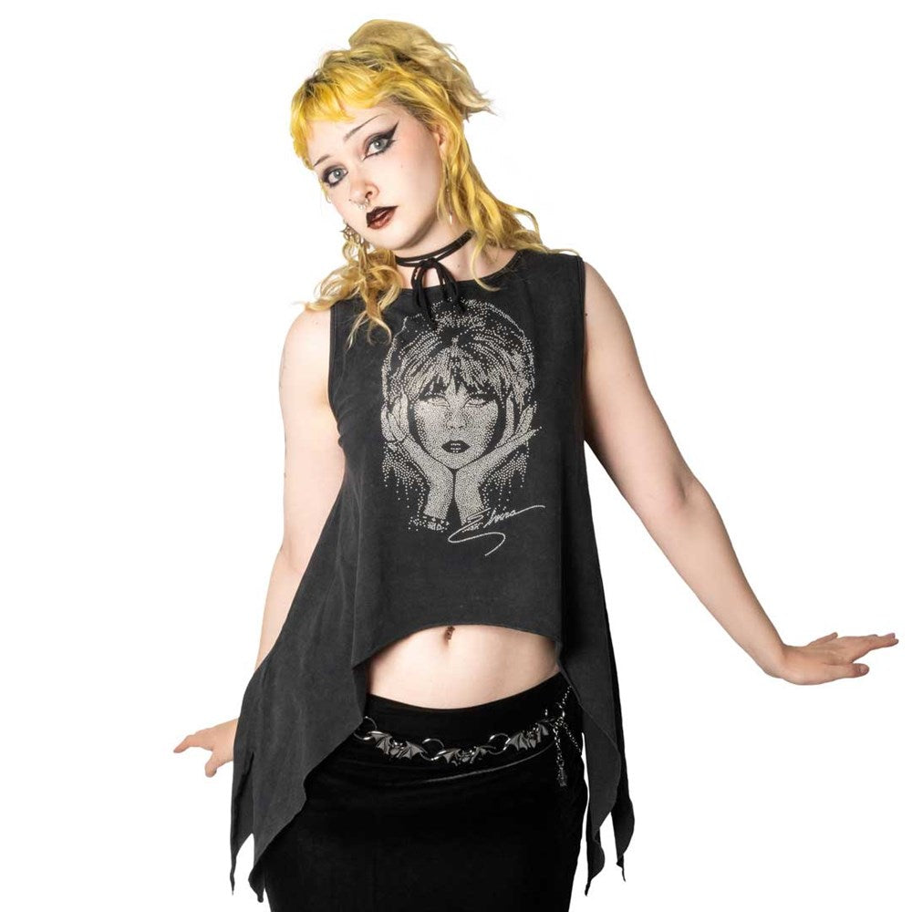 Elvira Studded Portrait Shark Bite Top