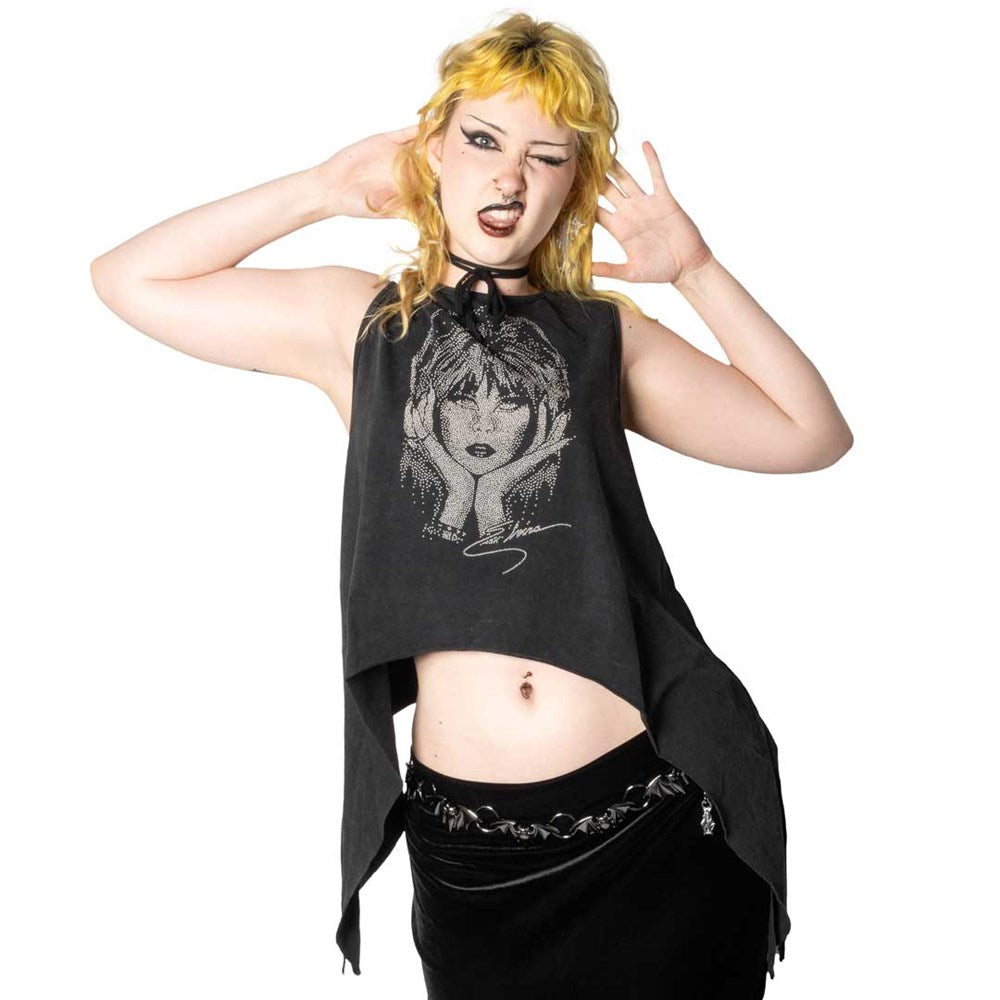 Elvira Studded Portrait Shark Bite Top - Kreepsville