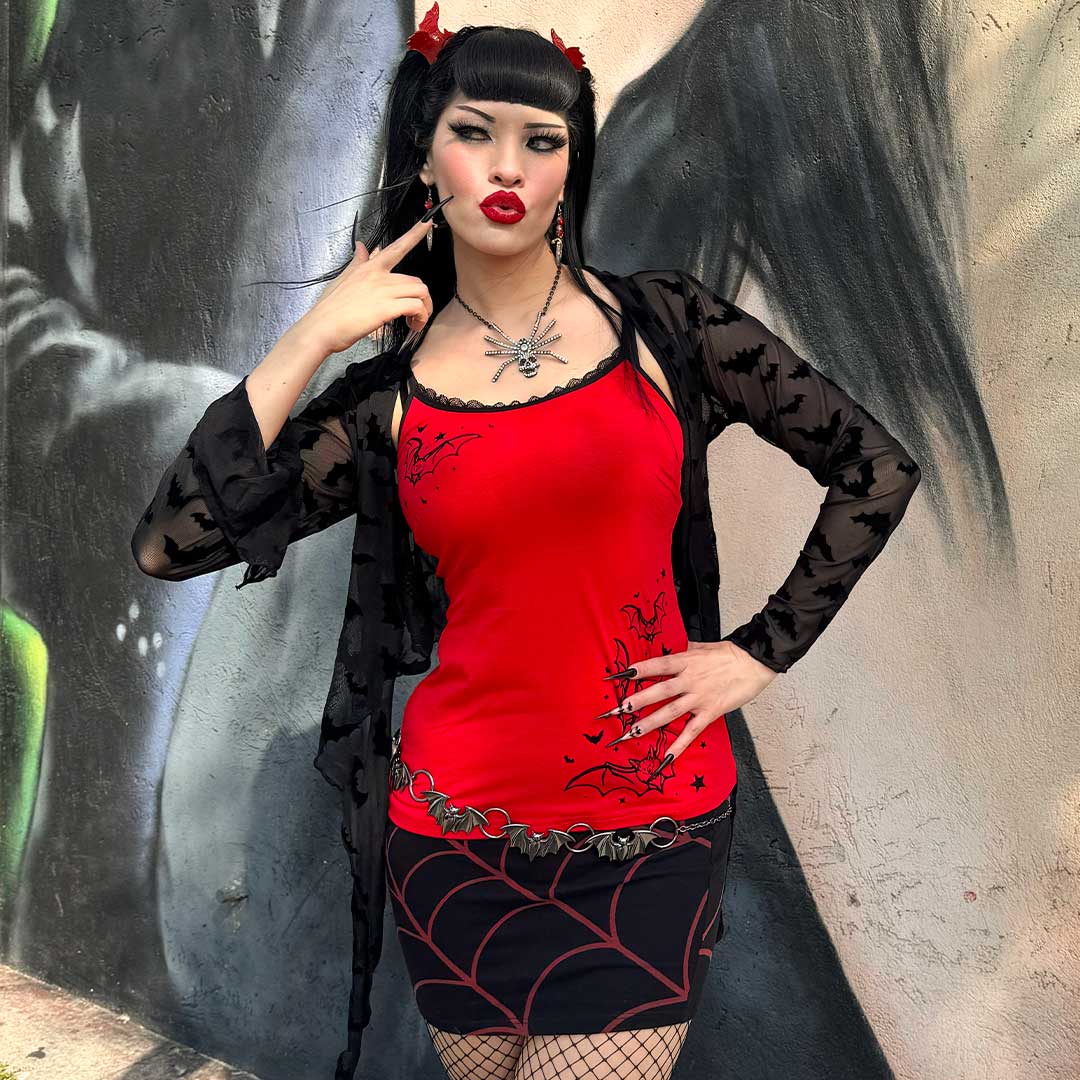 Bat Outline Red Lace Cami Top - Kreepsville