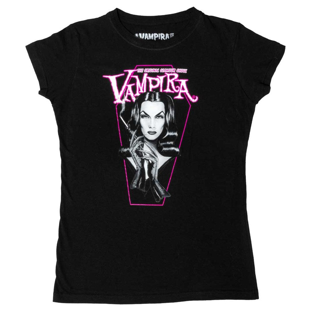 Vampira Pink Coffin Womens T-Shirt - Kreepsville