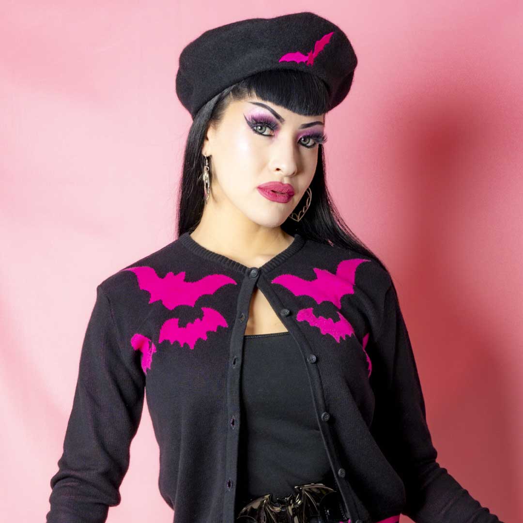 Bat Repeat Pink Beret Hat - Kreepsville