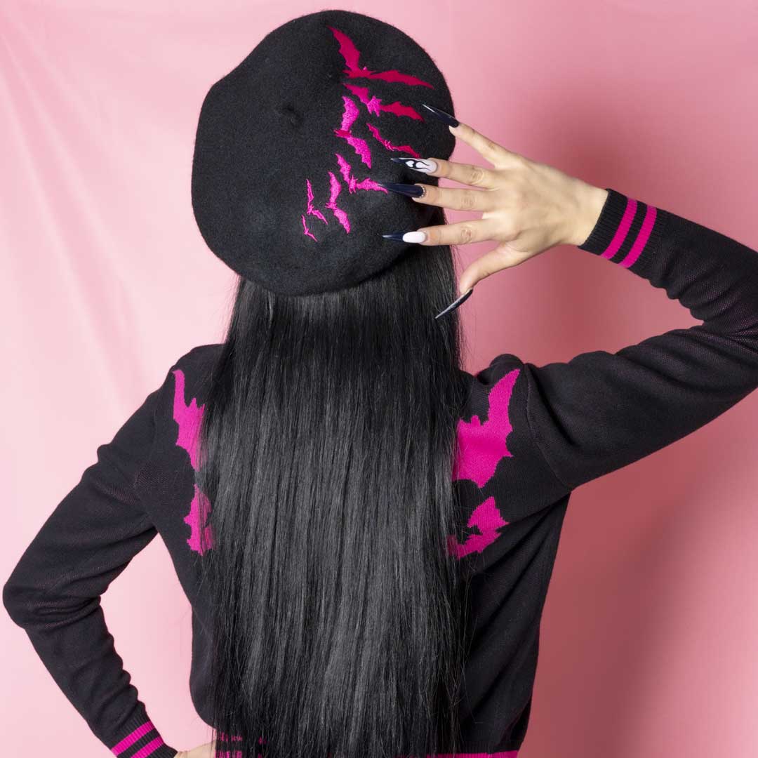 Bat Repeat Pink Beret Hat - Kreepsville