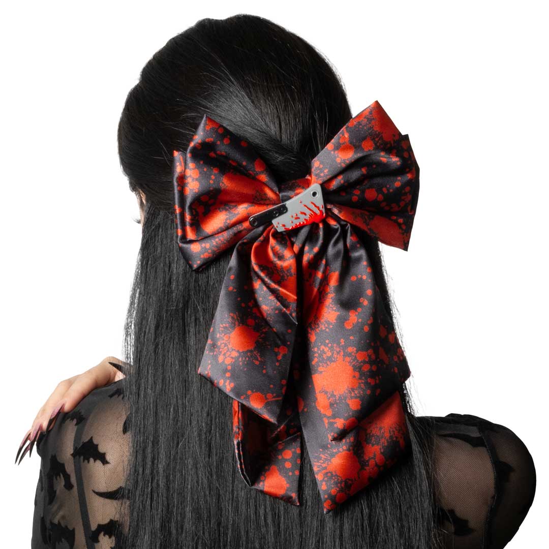 Blood Splatter Cleaver Satin Hair Bow - Kreepsville