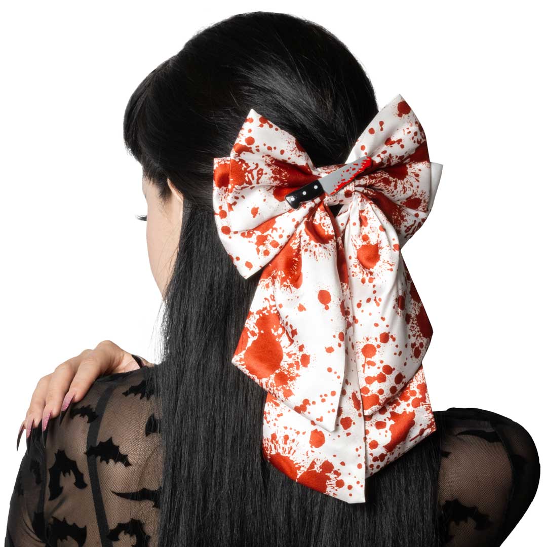 Blood Splatter Knife Satin Hair Bow - Kreepsville