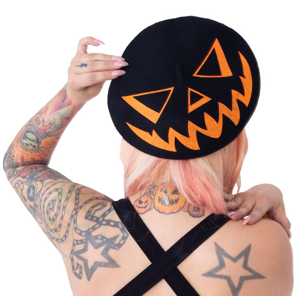 Trick Or Treat Pumpkin Black Beret