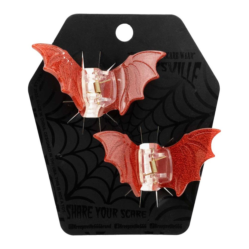 Bat Med Claw Clip Set Red Glitter - Kreepsville