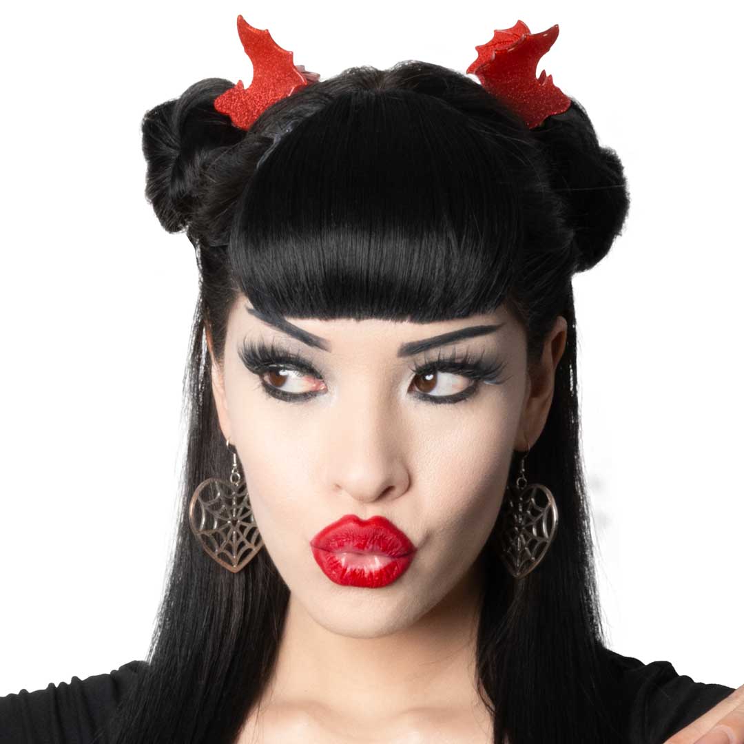 Bat Med Claw Clip Set Red Glitter - Kreepsville