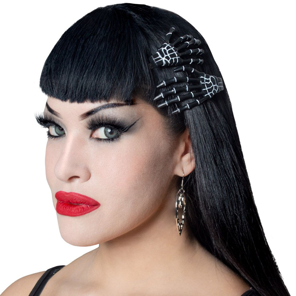Skeleton Bone Hand Hairslides Black - Kreepsville