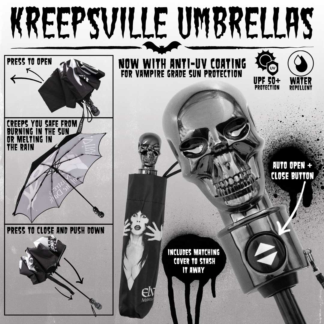 Skull Handle Elvira Classic Logo Anti UV Umbrella - Kreepsville