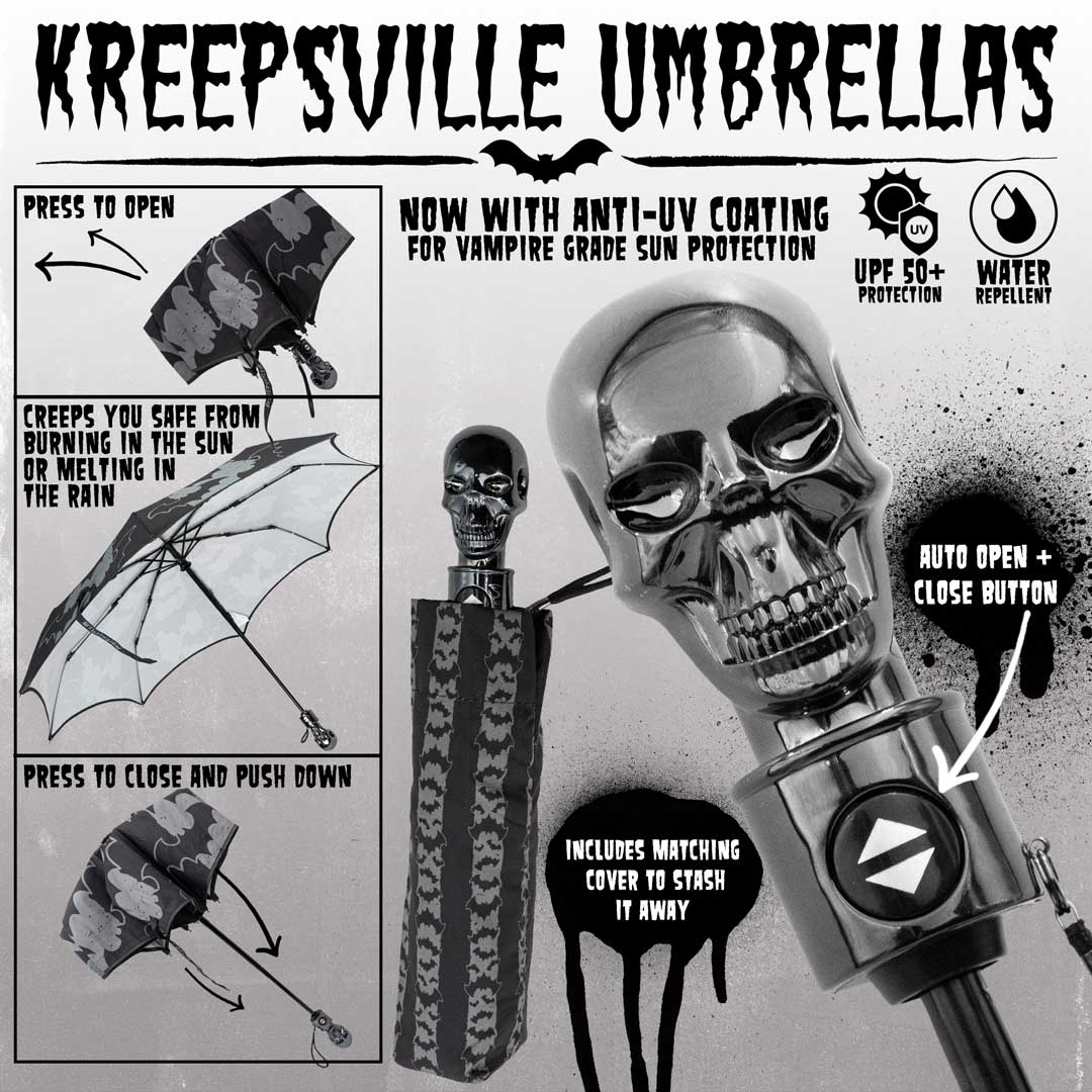 Skull Handle Bat Stripe Anti UV Umbrella