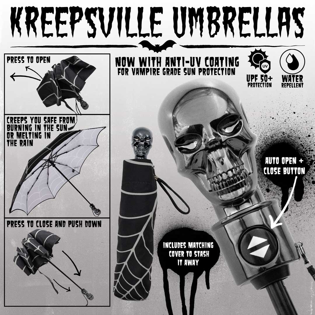 Skull Handle Spiderweb Anti UV Umbrella - Kreepsville