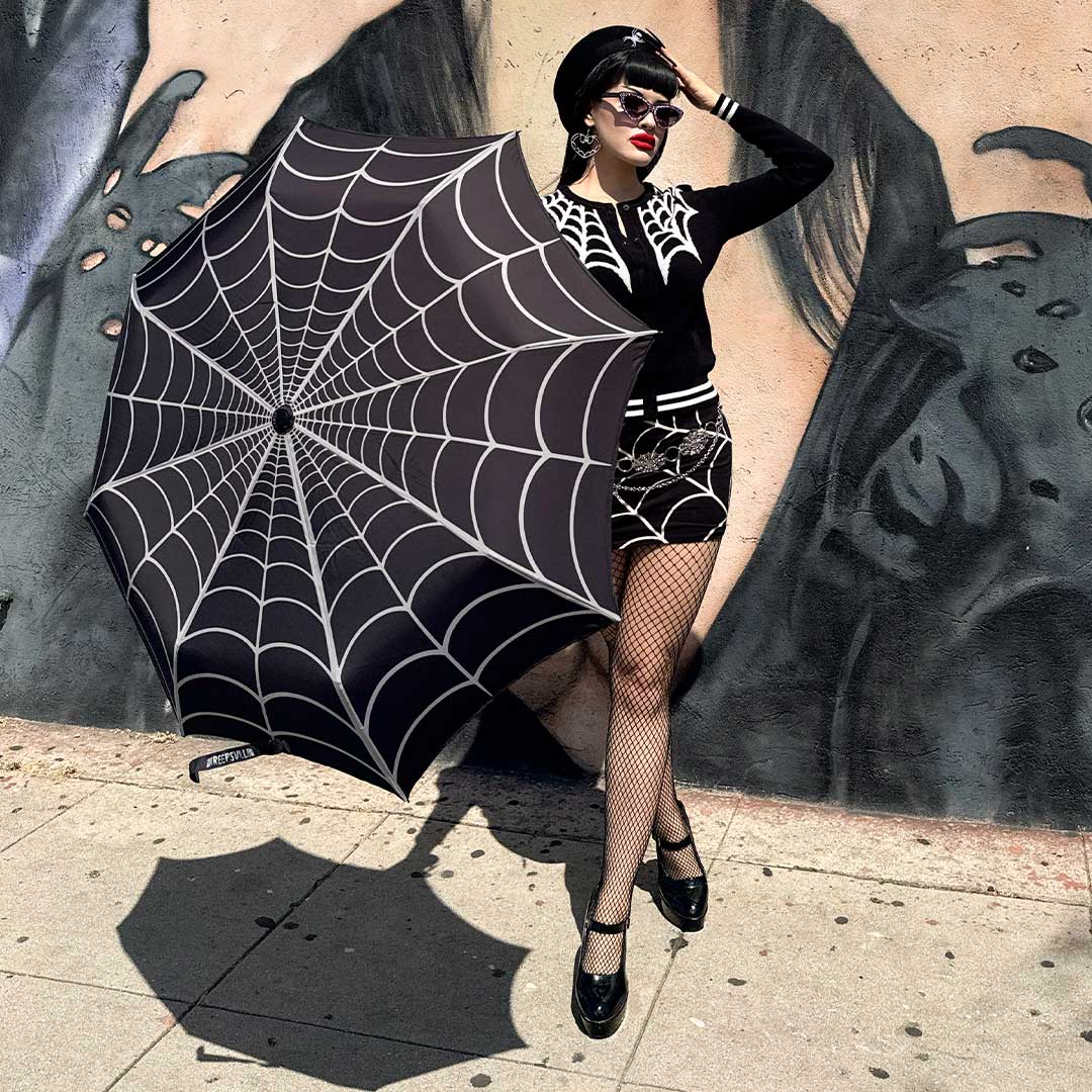 Skull Handle Spiderweb Anti UV Umbrella - Kreepsville