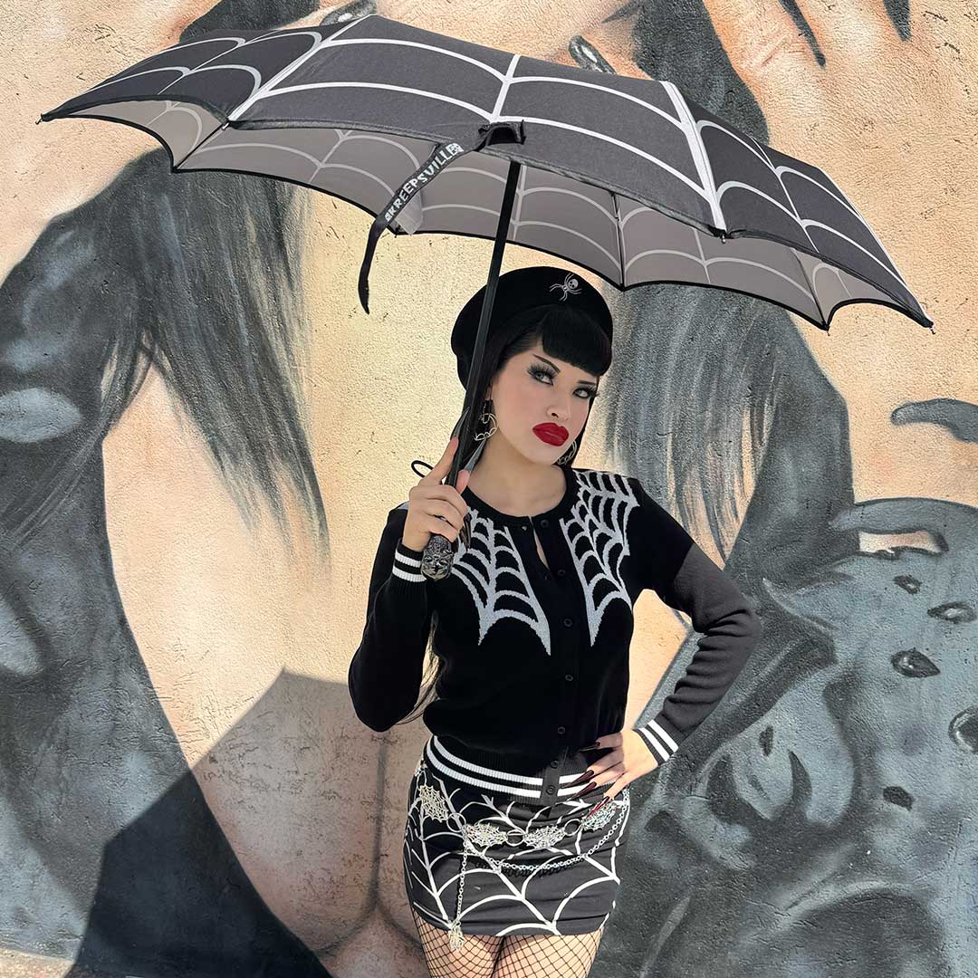 Skull Handle Spiderweb Anti UV Umbrella - Kreepsville