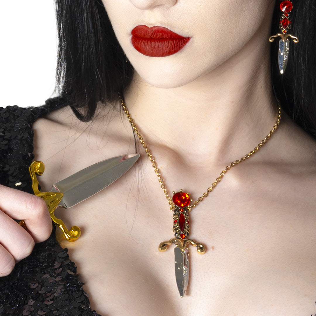 Elvira Dagger Necklace Red - Kreepsville