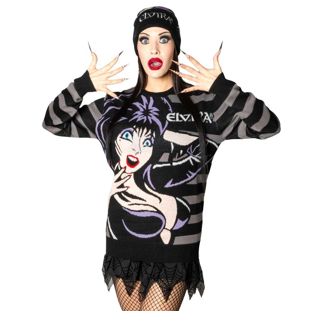 Elvira Grey Striped Sweater - Kreepsville
