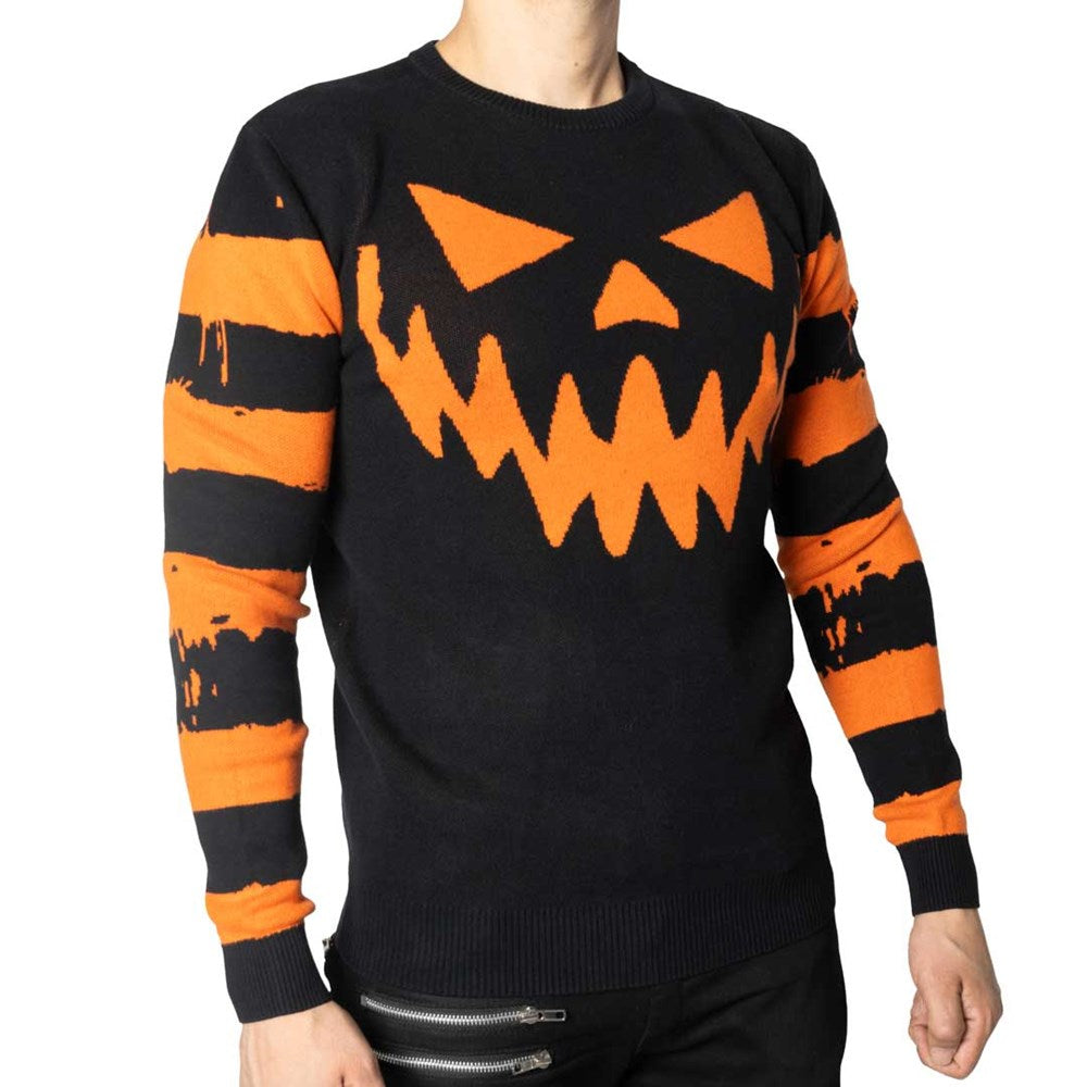 Pumpkin Distressed Striped Sweater - Kreepsville