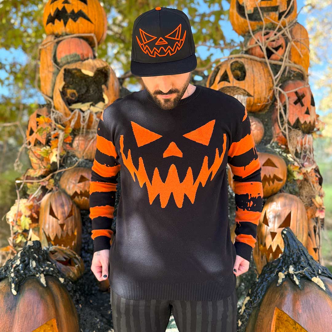 Pumpkin Distressed Striped Sweater - Kreepsville