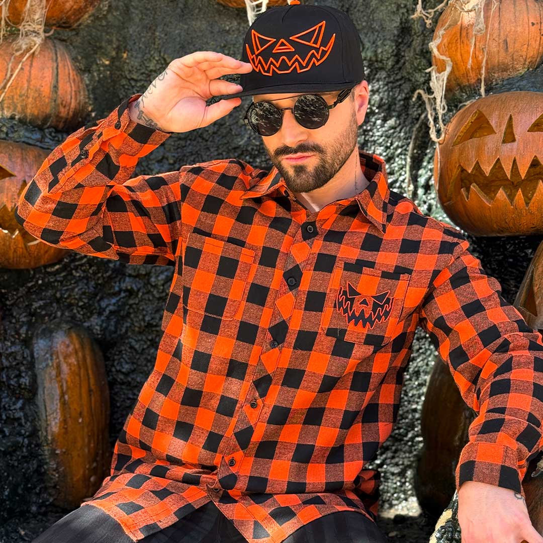 Pumpkin Face Orange Flannel Shirt - Kreepsville