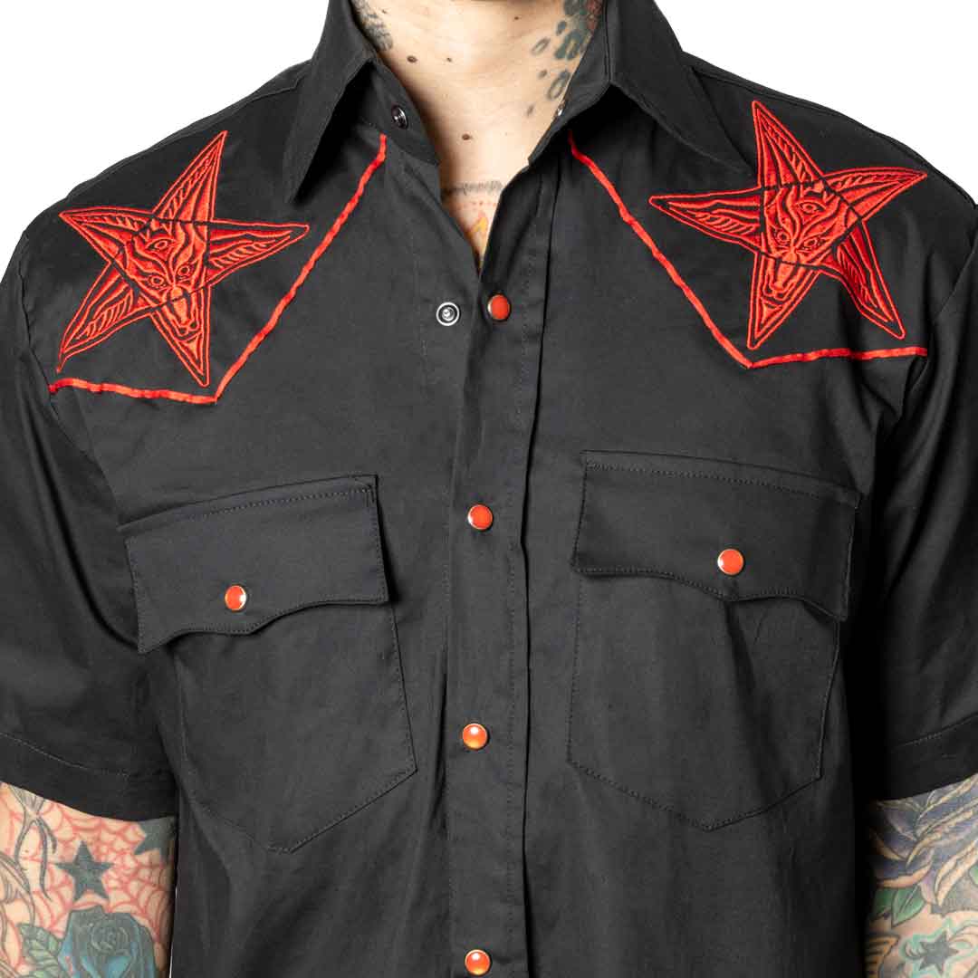 Hellbilly Baphomet Western Shirt Red - Kreepsville