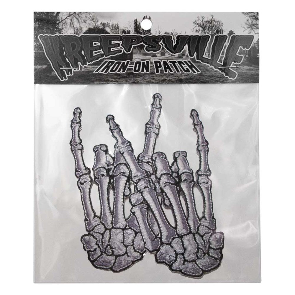 Skelli Hand Devil Bone Patch Pair White - Kreepsville