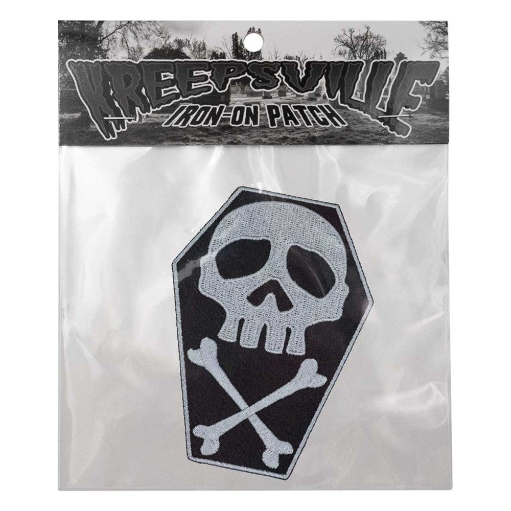 Skull Cross Bones Coffin Grey Patch - Kreepsville