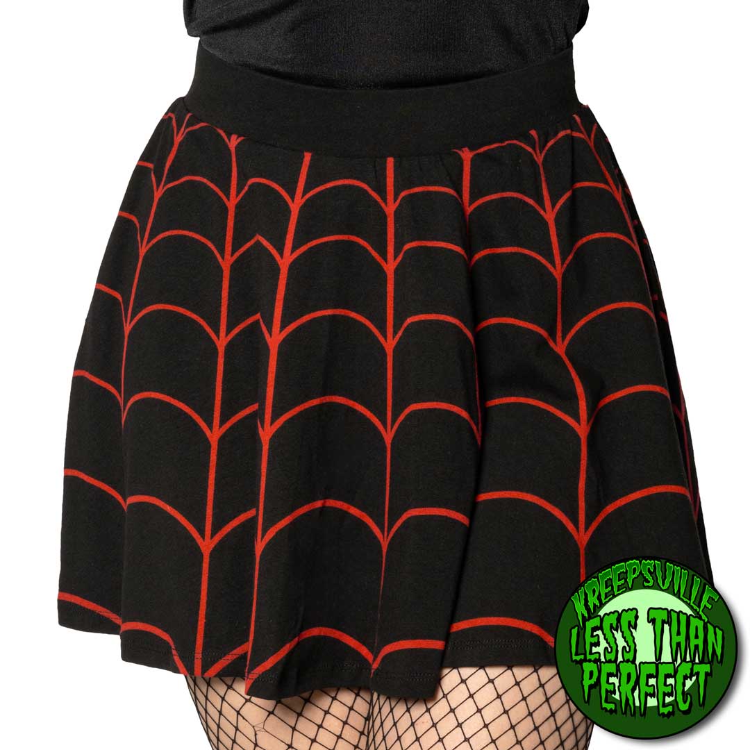 Less Than Perfect Spiderweb Red Skater Skirt - Kreepsville