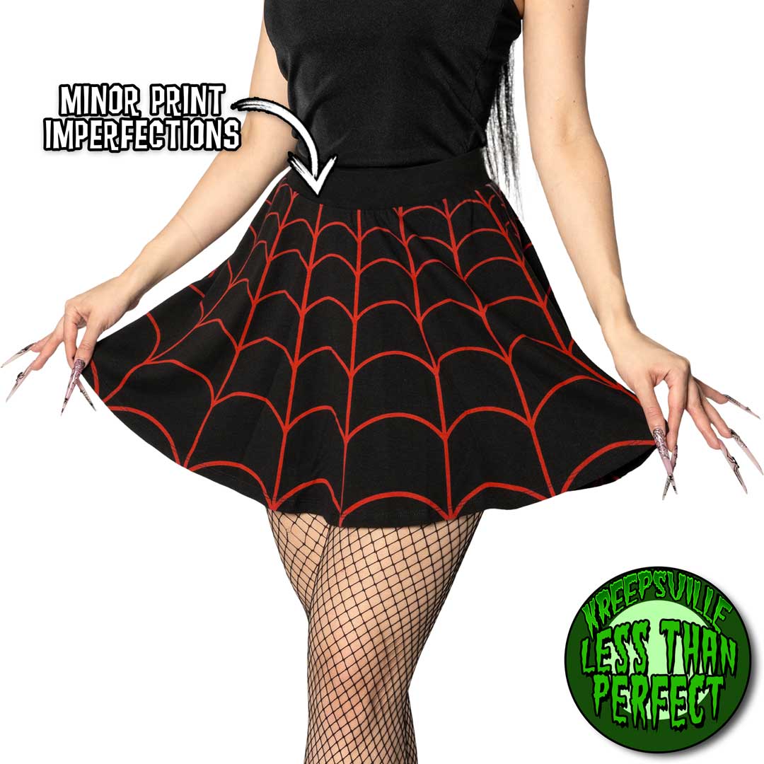 Less Than Perfect Spiderweb Red Skater Skirt - Kreepsville