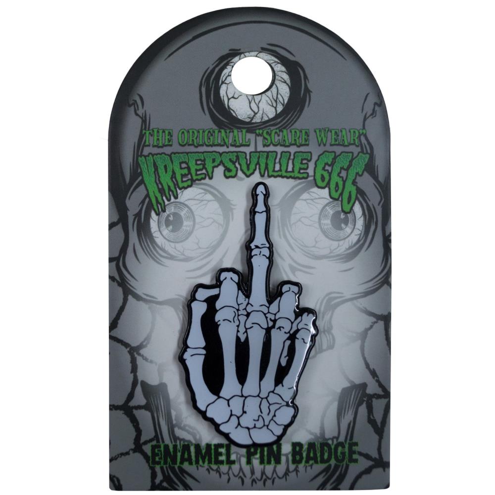 Skeleton Middle Finger Glow Enamel Pin Badge - Kreepsville