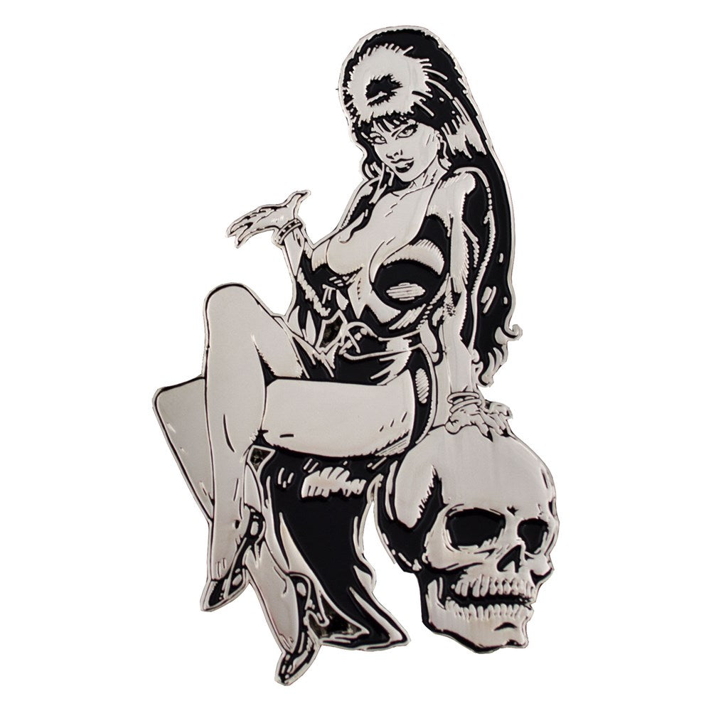 Elvira Silver Comic Skull Enamel Pin - Kreepsville