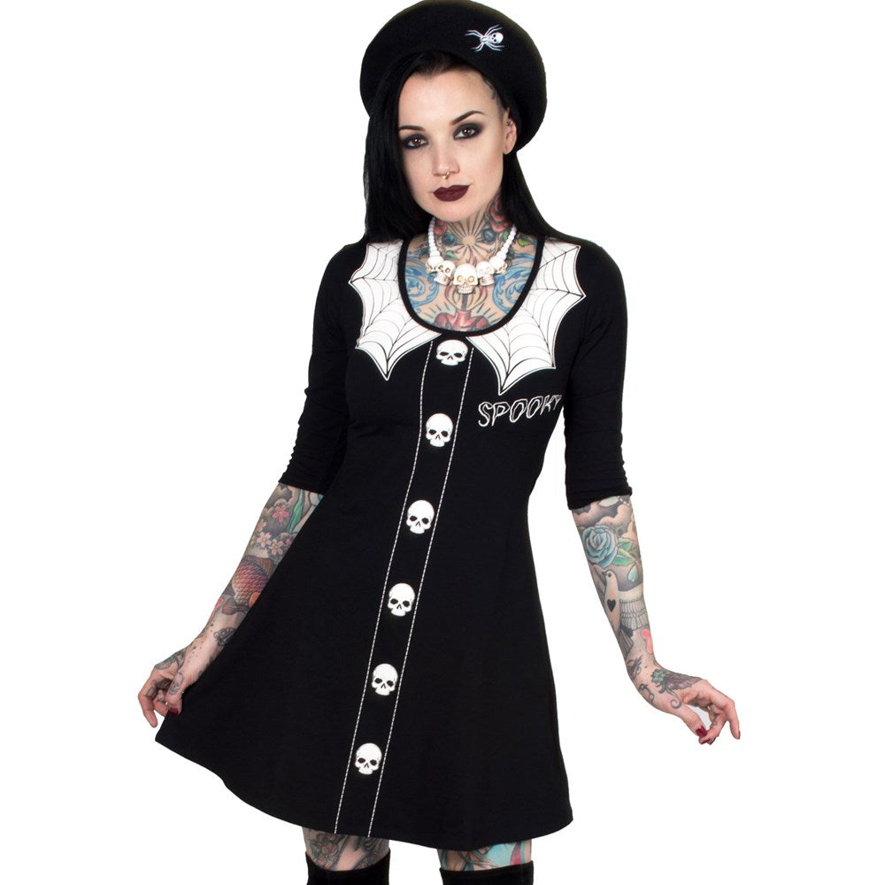 Spooky Girl Flare 3/4 Sleeve Dress - Kreepsville